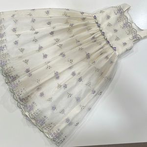 Floral Embroidered Kids Dress - Cream and Purple